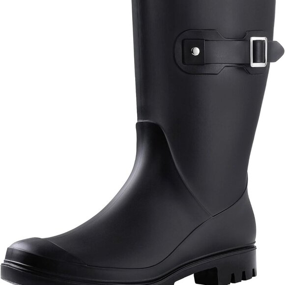Women's Waterproof Mid Calf Rain Boots Garden Shoes Slip-Resistant - Picture 1 of 6